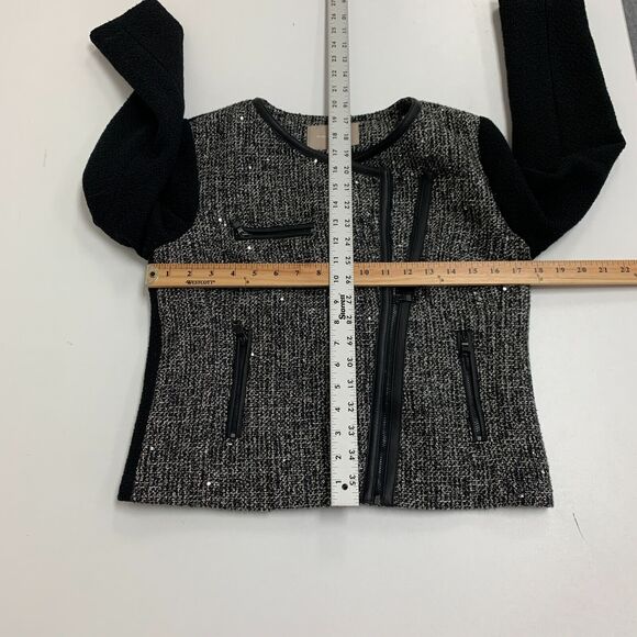 Banana Republic Moto Jacket Women 6P Petite Tweed Faux Leather Wool Blend Crop - Picture 7 of 11